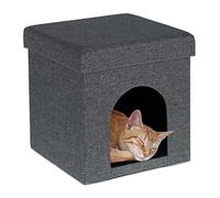 Relaxdays Grotta per gatti, rifugio per gatti e cani di piccola taglia, per interni, altezza x larghezza x profondità: 38,5 x 37 x 37 cm, grigio