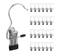 Relaxdays Grucce Appendi Stivali, Set 25 Appendini Portastivali in Ferro con Clip, Mollette Gommate, Ganci 360°, Argento, 10,5 x 5 x 2 cm