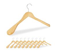 Relaxdays Grucce Appendiabiti in Set da 10, Spalle Larghe, Gancio Girevole a 360°, per Giacche, in Legno, Legno Naturale