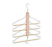 Relaxdays Grucce Appendiabiti Multiple, Bastone a 4 Stampelle Mobili, Ganci in Metallo, Legno, Marrone Naturale Argento