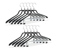 Relaxdays Grucce con pinze, set da 10, stampelle per completi, gommate in metallo, antiscivolo, salvaspazio, 42 cm, nero