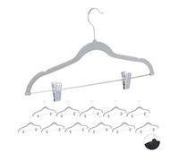 Relaxdays Grucce in Velluto con Pinze Set 12, Gancio Girevole 360°, per Pantaloni e Camicie, Antiscivolo, 43 cm, Grigie