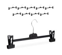 Relaxdays Grucce per Gonne e Pantaloni, Set da 10, Pinze Scorrevoli, Gancio Girevole, HxLxP 14 x 36 x 3 cm, Nero