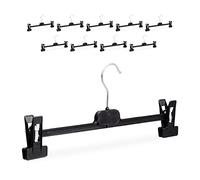 Relaxdays Grucce per Gonne e Pantaloni, Set da 10, Pinze Scorrevoli, Gancio Girevole, HxLxP 14 x 36 x 3 cm, Nero