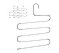 Relaxdays Gruccia Multipla per Pantaloni, Set da 4 Stampelle a S, Appendini Antiscivolo con 5 Aste, Argentato Bianco, Acciaio Inox