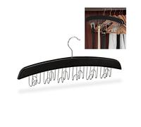 relaxdays Gruccia Porta Cinture, Ganci per 12 Cinte, Accessorio Appendiabiti in Legno, 17,5x43x5,5 cm, Nero/Argento, 1 pz