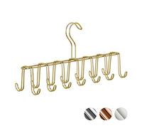 Relaxdays Gruccia Portacinture in Metallo, Moderno Appendino per Cravatte, Salvaspazio, 14 Ganci da Armadio, Oro