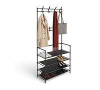 Relaxdays Guardaroba Appendiabiti con 4 Ripiani per Scarpe e 8 Ganci, Nero | Appendi Abiti, HLP: 150 x 61 x 27,5 cm, Metallo