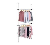 relaxdays Guardaroba Telescopico, Moduli Sistema Componibile per Armadio, 2 Aste Appendiabiti & Prendi Grucce, Bianco, Acciaio, Set da 1 pz
