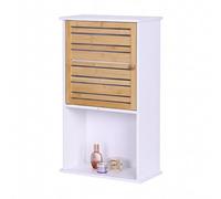 Relaxdays Hängeschrank Bad pensile per Bagno, 3 Scomparti, Altezza 70 x 40 x 20 cm, con Anta in bambù, armadietto Stretto, Colore: Bianco/Naturale, Fibra di Legno