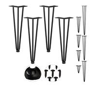 Relaxdays Hairpin Legs, Set da 4, 3 Aste, Metallo, Gamba Tavolo a Forcella, Sgabello Tavolo e Armadio, Alte 40 cm, Nero