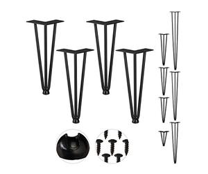 Relaxdays Hairpin Legs, Set da 4, 3 Aste, Metallo, Gamba Tavolo a Forcella, Sgabello Tavolo e Armadio, Alte 30 cm, Nero