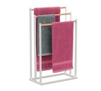 Relaxdays Handtuchständer Porta Asciugamani, 76 x 45 x 21,5 cm, in Metallo, bambù, 3 aste, portasciugamani in Piedi, Bagno, Bianco/Naturale, Schiuma, Ferro