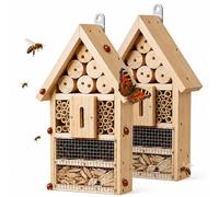 Relaxdays Hotel insetti, kit, set 2 pz, legno, naturale