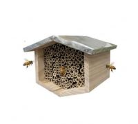 Relaxdays Hotel per api in Legno e Metallo, con canne di bambù, da Appendere, Naturale/Argento, 17x21,5x20,5 cm