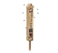 Relaxdays Hotel per Insetti, Casa per Api e Vespe, Palo Terra, da Giardino, HLP: 150x15,5x11 cm, Legno e Bambù, Naturale