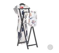 Relaxdays Indossatore Porta Abiti Pieghevole, Servomuto per Giacche e Pantaloni, con Ripiano, Omino Appendiabiti, Legno MDF, Grigio, 118 x 44 x 54 cm