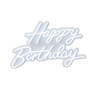Relaxdays Insegna LED Happy Birthday, Decorazione Luminosa, appendibile, USB, 28x40 cm, Bianco Freddo