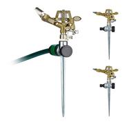 Relaxdays Irrigatore ad Impulsi con Picchetto, Set da 3, Spruzzatore per Prati, 360°, Getto 15 m, Sprinkler, Dorato