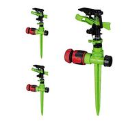 Relaxdays Irrigatore a impulsi Picchetto, Set da 3 Spruzzatori per Prati, 360°, Gittata 7 m, 20-360°, Verde Nero, 31 x 12.5 x 6 cm