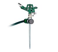 Relaxdays Irrigatore ad Impulsi con Picchetto, Spruzzatore per Prati, 360°, Getto 12 m, Sprinkler in Metallo, Verde