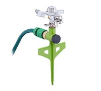 Relaxdays Irrigatore ad Impulsi, Picchetto, Spruzzatore per Prati, 360°,14 m, Sprinkler in Metallo, Argento Verde Chiaro
