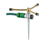 Relaxdays Irrigatore da Giardino con Picchetto a 3 Bracci Rotanti, Getto di 12m, Ugelli Regolabili, 3/4'', Oro Argento, Metallo, 24 x 22 x 20 cm