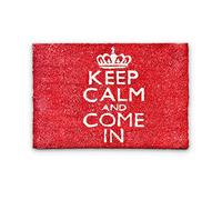 Relaxdays Keep Calm And Come in Zerbino da Ingresso, Legno_Composito, Rosso, 50 x 65 cm