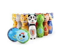 Relaxdays Kinder Kegelspiel Gioco Bambini, 10 Coni, 2 Palline, Animali, dai 3 Anni in su, Indoor & Outdoor, Set da Bowling, Schiuma, Multicolore, gommapiuma, plastica