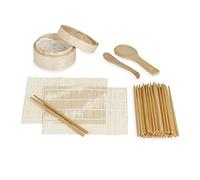 Relaxdays Kit in bambù per Sushi, 2 Tovagliette, Vaporiera, 20 Paia di Bacchette, Cucchiaio, Spatola per Riso, Marrone, 0.2 x 23 x 23 cm