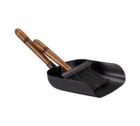 Relaxdays Kit Scopa e Paletta per Camino, Set Accessori Pulizia Legna e Stufa, in Ferro e Manico in Legno, Nero Marrone