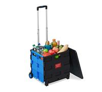 Relaxdays Klappbarer Einkaufstrolley Carrello per la Spesa Pieghevole, 50 L e 35 kg Max, con Manico Telescopico, Trolley Portaspesa, Blu Nero, 99 x 45,5 x 37,5 cm