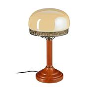 Relaxdays Lampada Antica Vintage, Abat-Jour con Paralume in Vetro e Base in Legno, Beige e Aspetto Ottone 40 W, 39 x 21 x 21 cm