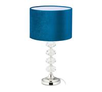 Relaxdays Lampada da Tavolo, Paralume in Velluto & Base in Cristallo, HxD: 47 x 26 cm, Abat-Jour Classica Salotto, Blu