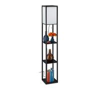 Relaxdays Lampada con Ripiani, HLP 160 x 26 x 26 cm, Luce con Attacco E27, Piantana da Pavimento dal Design Moderno,Nero