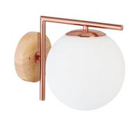 Relaxdays Lampada da Parete, Applique Sfera Vetro, Ferro e Legno, Paralume Sferico a Muro, HLP: 22x19,5x28 cm, Ramato