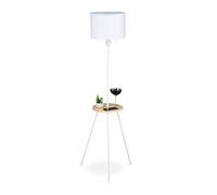 relaxdays Lampada con Tavolino, HLP: 158 x 52 x 52 cm, E27, a Tre Gambe, Design Scandinavo, Legno e Metallo, Bianca