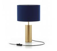 Relaxdays Lampada da Comodino in Velluto Blu Scuro/Oro, Base Metallica Dorata, E27, 51x32x32 cm con Cavo