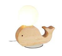 relaxdays Lampada da Comodino per Bambini, G9 7W Balena Decorativa in Legno Sfera Luminosa LED 20x20x10, Bianco-Naturale, 1 py