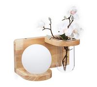 Relaxdays Lampada da Parete a Sfera, Applique con Vaso, Attacco G9, HLP: 14x26x14,5 cm, Legno e Vetro, Naturale Bianco, 1 pz