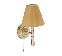 Relaxdays Lampada da Parete con Paralume, Interruttore a Catena, Salotto, E14, Stoffa Metallo HxLxP: 28x16x19 cm, Ottone