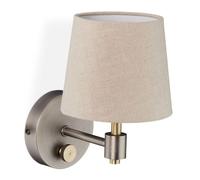 Relaxdays Lampada da Parete Vintage, Regolabile, Applique con Manopola, Paralume Stoffa, 23 x 15 x 21 cm, Beige/Argento