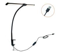 Relaxdays Lampada da scrivania, Controllo Cavo USB, Doppia Testa LED, Larghezza 61 cm, Morsetto Collo D'Oca, Nera