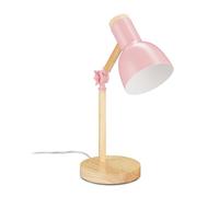 Relaxdays Lampada da Scrivania, Luce Regolabile da Tavolo, in Legno e Metallo Attacco E14, HxD: 45,5 x 14,5 cm, Rosa