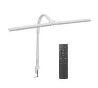 Relaxdays Lampada da scrivania LED con Telecomando e Touch, a Doppia Testa, Morsetto con Collo D'Oca, Bianca 75.5x80x5.5