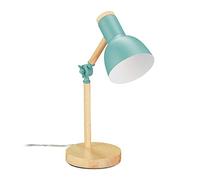 relaxdays Lampada da Scrivania, Luce Regolabile da Tavolo, in Legno e Metallo Attacco E14, HxD: 45,5 x 14,5 cm, Verde