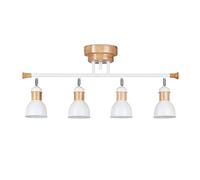Relaxdays Lampada da Soffitto, Lampadario con 4 Faretti Orientabili e Regolabili, HxLxP: 39x85x18 cm, Ferro, Legno, Bianco/Marrone Chiaro