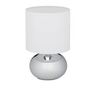 Relaxdays Lampada da Tavolo, Abat Jour con Funzione Touch e Paralume in Stoffa, H x D: 27,5 x 18 cm, E14, Argento Bianco, Ferro