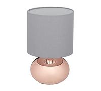 Relaxdays Lampada da Tavolo, Abat Jour con Funzione Touch e Paralume in Stoffa, H x D: 27,5 x 18 cm, E14, Rame Grigio