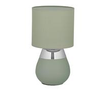 Relaxdays Lampada da Tavolo, Abat Jour Paralume in Tessuto, Base Acciaio, E14, HxD: 32x18 cm, Luce Comodino Letto, Verde
